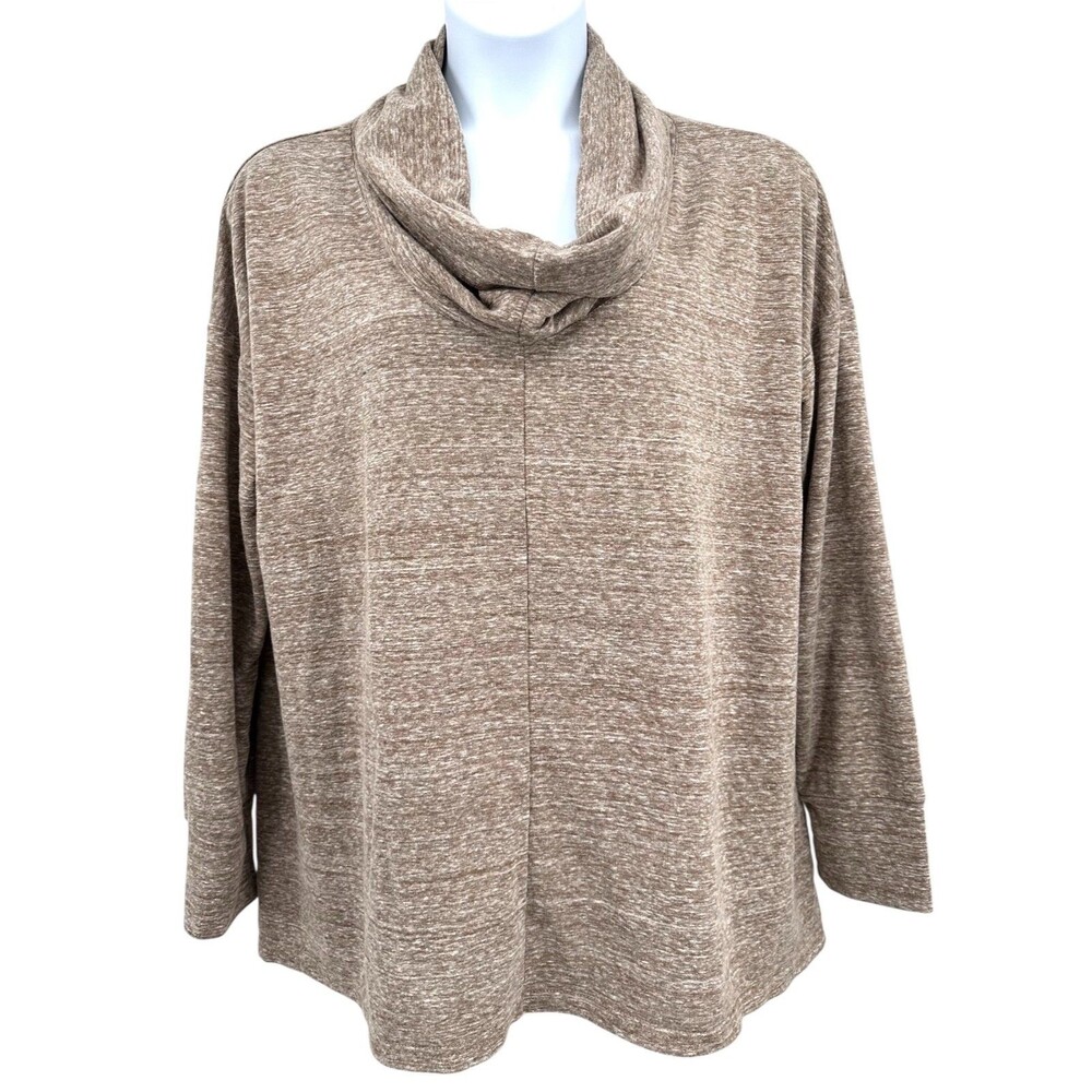 EASEL Light Brown Cowl Neck Long Sleeve‎ Cotton Jersey Tunic Top Women's 1XL